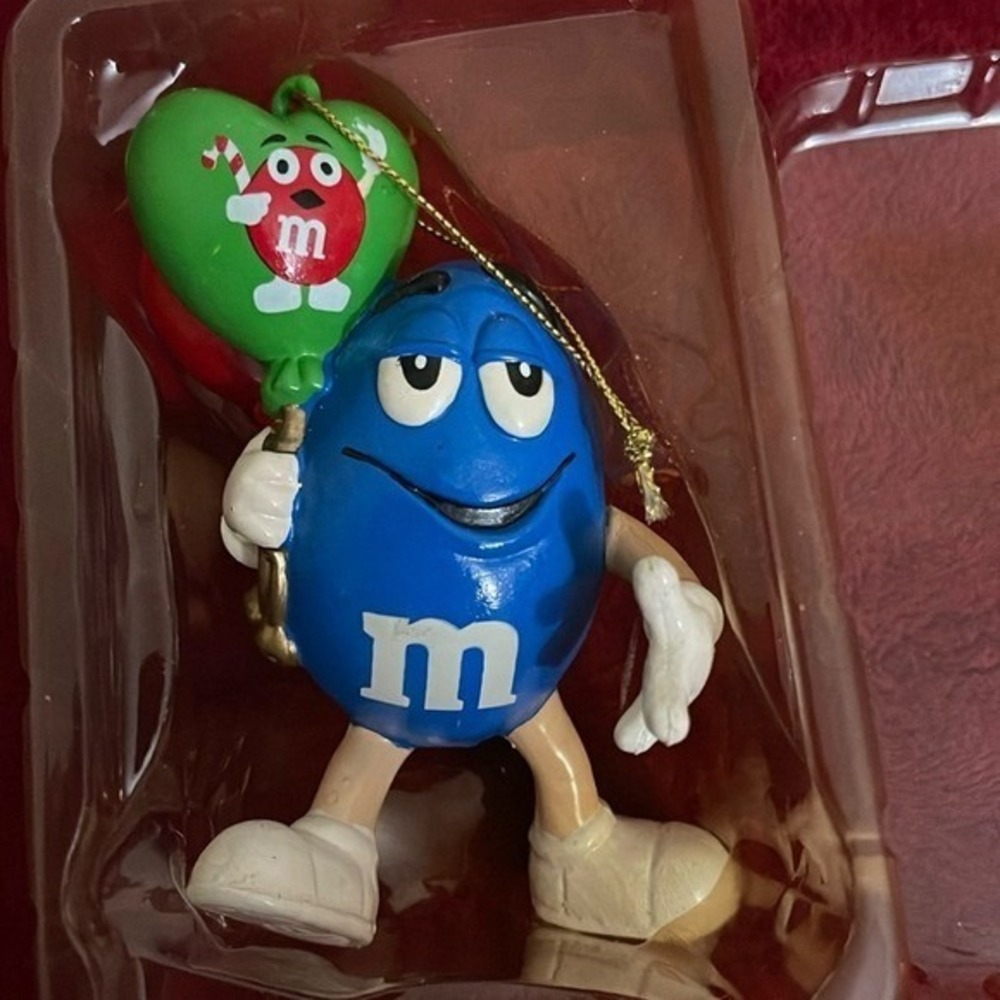 Vintage M&M's Holiday Ornaments Blue and Orange Characters Set of 2 in Box - Picture 5 of 11